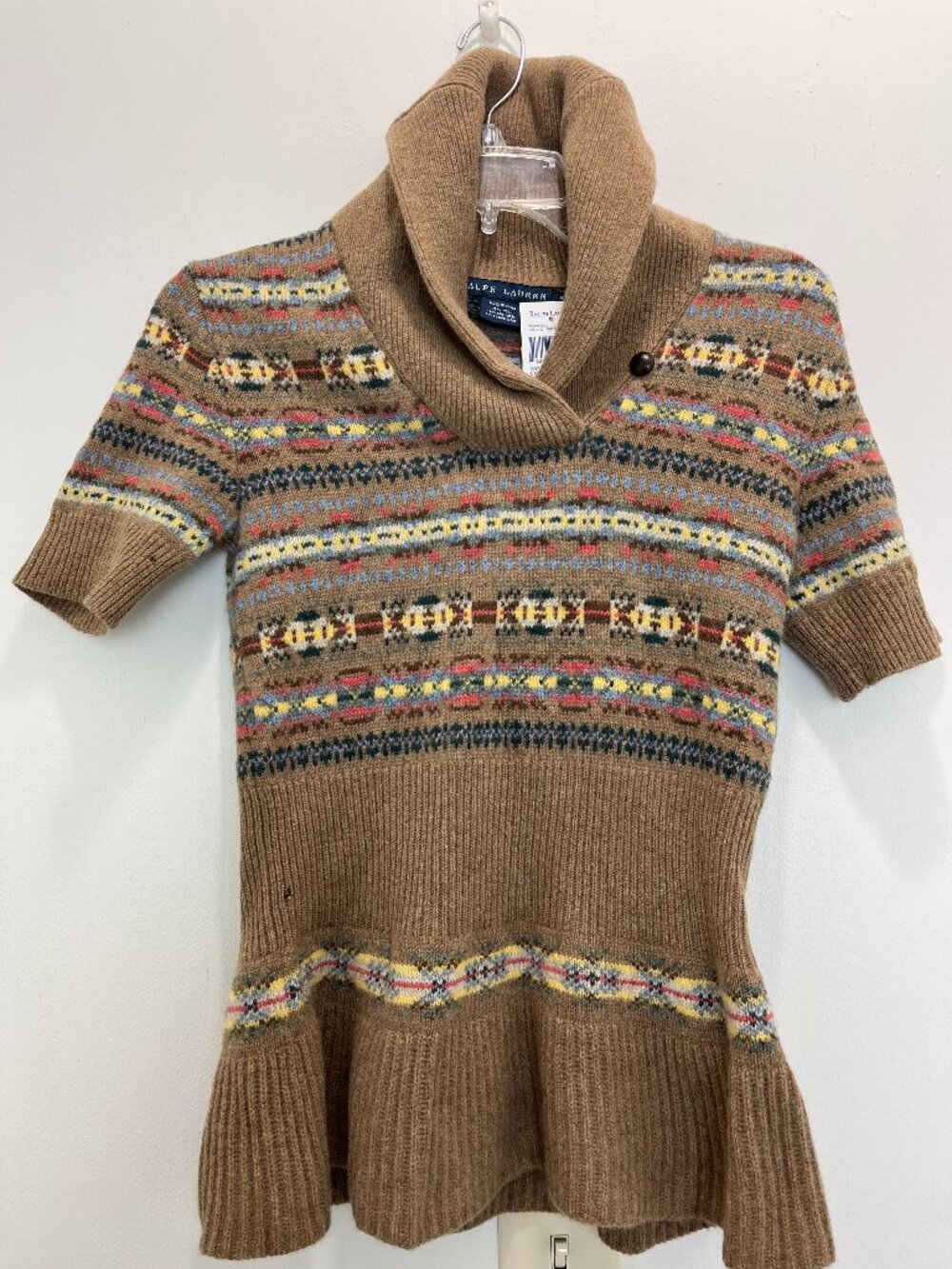 RALPH LAUREN Womens Sweater M Wool Cashmere Multicolor Shawl Collar Vintage